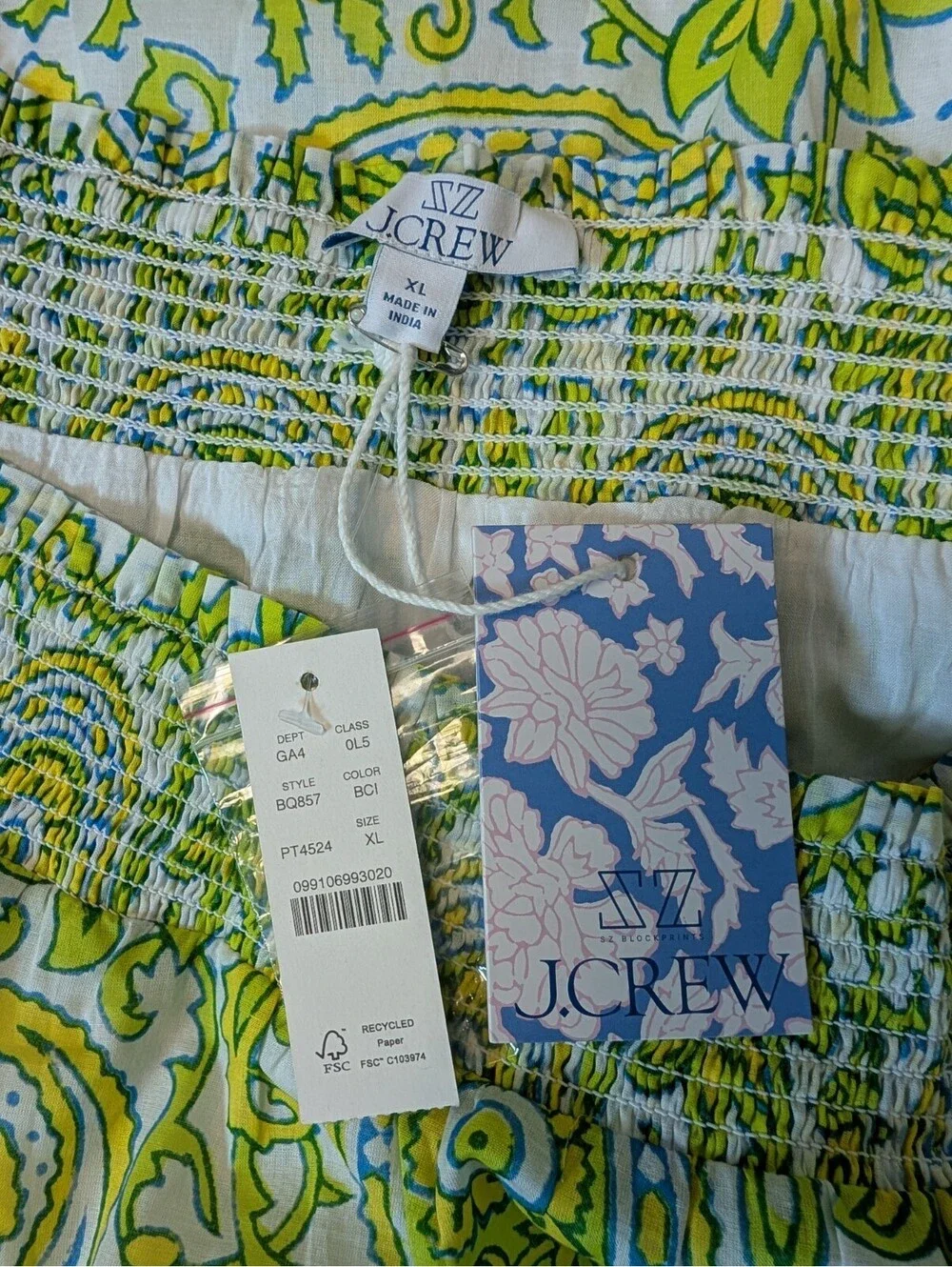 Dopamine Dressing SZ Blockprints x J.Crew Paisley Smocked Mini XL NWT